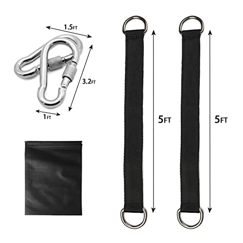 Tree Swing Hanging Straps Kit, 5FT Extra Long Straps, Heavy Duty Holds 2200LBS with Safer Lock Snap Carabiners & Carry Pouch Bag, Hanging Straps Kit for Tree Swing & Hammocks