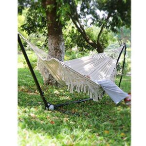 Anyoo Hammock Garden Cotton Hammock Comfortable Fabric Elegant Deluxe Tassels Durable Swing Hammock Up to 450lbs Portable Hammock with Travel Bag,Perfect for Porch Patio Yard Bedroom Outdoor/Indoor