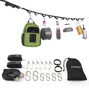 ayaport campsite storage strap 25ft camping lanyard tent hanging organizer with 20 loops 12 hooks must have tent gear camp kitchen accessories