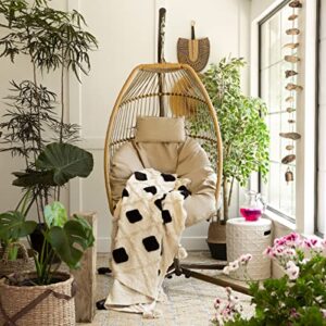 barton hanging hammock egg chair lounge chair soft deep cushion with hammock stand (beige)