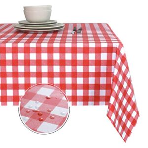 obstal 100% waterproof pvc table cloth, oil-proof spill-proof vinyl rectangle tablecloth, wipeable table cover for outdoor and indoor use, 54×78 inch, red and white checkered pattern