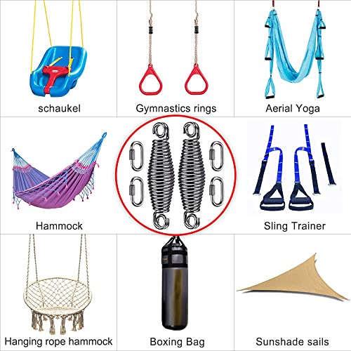 SELEWARE Heavy Duty Swing Springs for Hammock Chair, Porch Swing, Hammock Stands Mount, Innovative Conical Shape & Double Closed Ring Design Up to 400 lbs, w/Locking Carabiners(2 Pack)