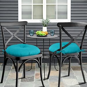 sweet home collection outdoor furniture cushion bistro chair pads premium comfortable thick fiber fill tufted 15″ x 15″ patio seat cover with ties, 2 count (pack of 1), teal