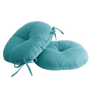 Sweet Home Collection Outdoor Furniture Cushion Bistro Chair Pads Premium Comfortable Thick Fiber Fill Tufted 15" x 15" Patio Seat Cover with Ties, 2 Count (Pack of 1), Teal