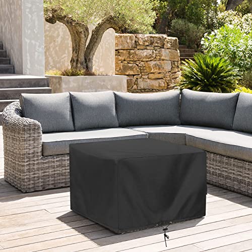 SunPatio Outdoor Ottoman Cover, Waterproof Square Coffee Table Cover, Patio Furniture Side Table Cover, All Weather Protection, 26W x 26D x 18H, Black