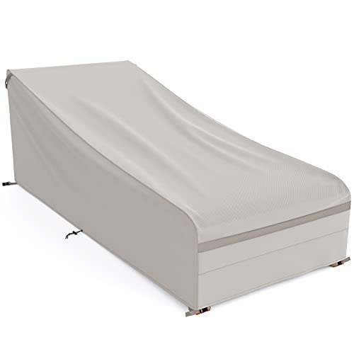 MR. COVER Outdoor Chaise Lounge Covers Waterproof for 77-80 Inch Patio Lounge Chairs, Sturdy 600D Polyester & Double-Stitched Seams, Beige