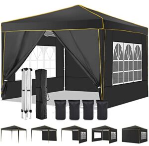 alishebuy pop up canopy with 4 removable sidewalls,10×10 tent for parties waterproof wedding event canopy,instant outdoor gazebos with church window,carry bag,4 stakes,ropes & sandbags