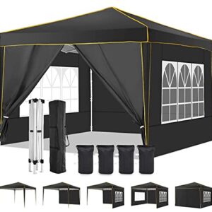 Alishebuy Pop Up Canopy with 4 Removable Sidewalls,10x10 Tent for Parties Waterproof Wedding Event Canopy,Instant Outdoor Gazebos with Church Window,Carry Bag,4 Stakes,Ropes & Sandbags