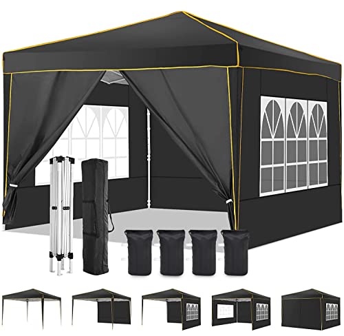 Alishebuy Pop Up Canopy with 4 Removable Sidewalls,10x10 Tent for Parties Waterproof Wedding Event Canopy,Instant Outdoor Gazebos with Church Window,Carry Bag,4 Stakes,Ropes & Sandbags