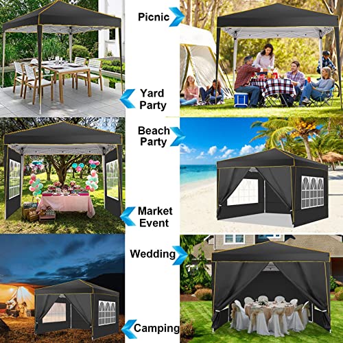 Alishebuy Pop Up Canopy with 4 Removable Sidewalls,10x10 Tent for Parties Waterproof Wedding Event Canopy,Instant Outdoor Gazebos with Church Window,Carry Bag,4 Stakes,Ropes & Sandbags