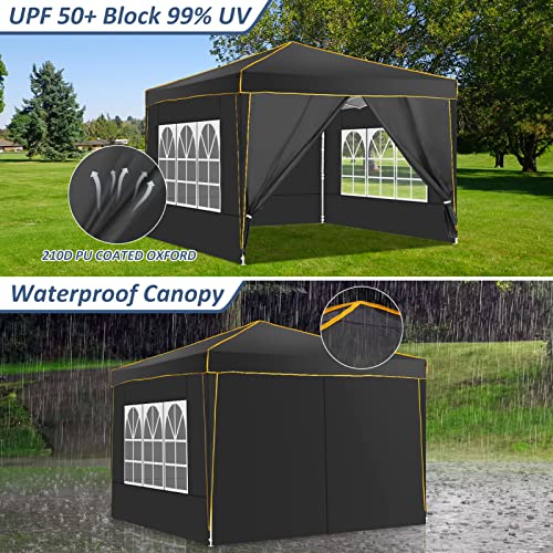 Alishebuy Pop Up Canopy with 4 Removable Sidewalls,10x10 Tent for Parties Waterproof Wedding Event Canopy,Instant Outdoor Gazebos with Church Window,Carry Bag,4 Stakes,Ropes & Sandbags