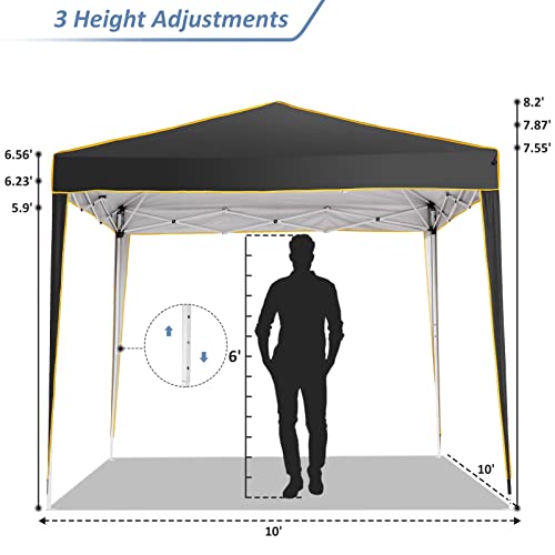 Alishebuy Pop Up Canopy with 4 Removable Sidewalls,10x10 Tent for Parties Waterproof Wedding Event Canopy,Instant Outdoor Gazebos with Church Window,Carry Bag,4 Stakes,Ropes & Sandbags