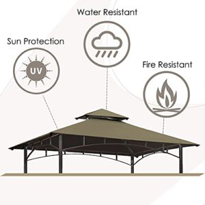 CoastShade 8 x 5 Grill BBQ Gazebo Double Tiered Replacement Canopy Roof Outdoor Barbecue Gazebo Tent Roof Top (Khaki)