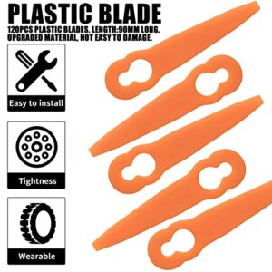 PLUMIA 120Pcs Plastic Blades Replacement Parts Compatible with STIHL Polycut 2-2, 3-2 Grass Trimmer FSA45 FSE52 FSA57, Sun Joe 24V-GT10