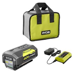 ryobi 40v battery and charger kit 4.0 ah lithium-ion battery set oem op4040 + op404 + bonus tool bag (renewed)