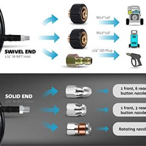 Sewer Jetter kit for Pressure Washer, 150 feet Hose, 1/4 Inch Drain Cleaning Hose,Button Nose & Rotating Sewer Jetting Nozzle,Sewer Jet kit for Pressure Washer,Jetter Hose, 4.5, 5.5, 4000 PSI (Black)