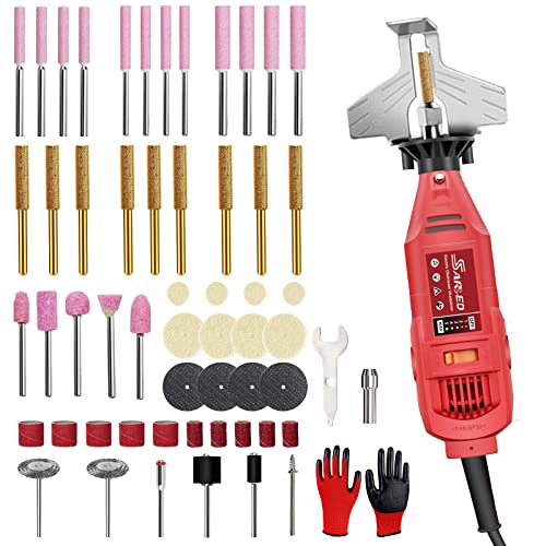 SARRED Electric Chainsaw Sharpener Kit, Handheld Portable 180W Power Chain Saw Sharpen Tool Set, Multi-Purpose Blade Sharpening File with 58 Accessories for Chain Sharpening, Crafting Projects