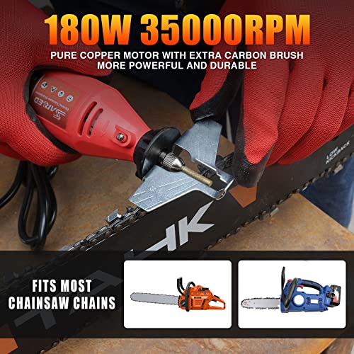 SARRED Electric Chainsaw Sharpener Kit, Handheld Portable 180W Power Chain Saw Sharpen Tool Set, Multi-Purpose Blade Sharpening File with 58 Accessories for Chain Sharpening, Crafting Projects