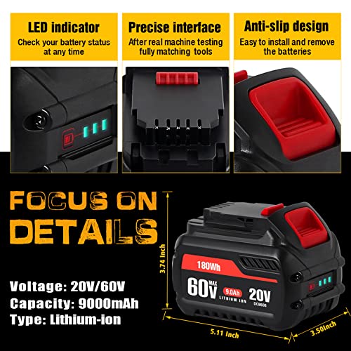 CaliHutt 【Upgrade】 20V/60V/120V MAX 9.0Ah Replacement Battery for Flexvolt MAX DCB606 DCB612 DCB606-2 DCB609-2 DCB204 DCB206 Cordless Power Tools Lithium-ion Battery