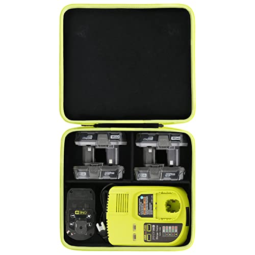 Khanka Hard Battery Storage Box Holder Carrying Case Replacement for Ryobi 12v/18v/40v Li-ion Battery and Charger - Holds 12V 20V 40V 1.5/2.0/2.5/3.0/3.5/4.0/5.0/6.0-Ah Battery, Charger (Case Only)