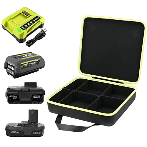 Khanka Hard Battery Storage Box Holder Carrying Case Replacement for Ryobi 12v/18v/40v Li-ion Battery and Charger - Holds 12V 20V 40V 1.5/2.0/2.5/3.0/3.5/4.0/5.0/6.0-Ah Battery, Charger (Case Only)