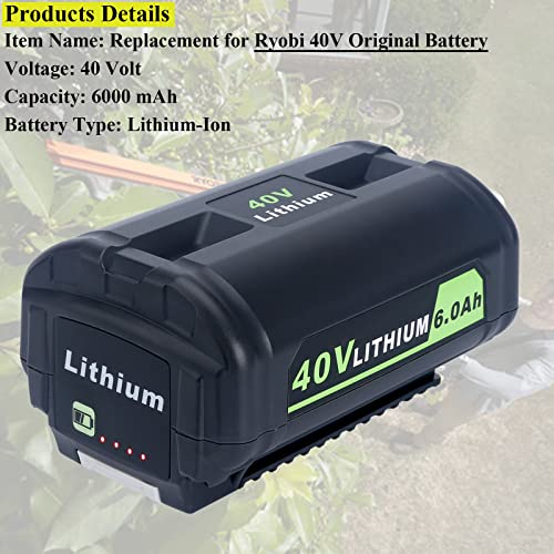 Lasica Replacement for Ryobi 40V 6.0Ah Battery, Compatible with Ryobi 40-Volt Collection Cordless Power Tools RY405010 RY40890VNM OP4040 OP4050A OP40601 OP40201 OP4026 OP4030 OP4060 Lithium Battery