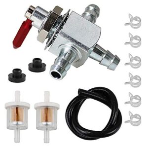 hpenp cut-off fuel valves for scag 2-way 1/4″ barbs steel fuel oil gas petcock in line valve 482212, e633347, 1-633347, husqvarana 539102679 with fuel filter kit