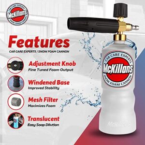 McKillans Car Wash Foam Cannon for Pressure Washer - Foam Cannon Lance Pressure Washer Soap Dispenser - Snow Foam Cannon for Car Washing with Adjustable Thick Foam - Including 1/4 Quick Connector