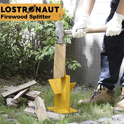 Lostronaut Kindling Splitter for Firewood and Large Logs - Heavy Duty Wood Splitter Perfect for Wood Stove, Fireplace, and Fire Pit - Portable and Mountable Manual Log Splitter with 4 Screws - Yellow