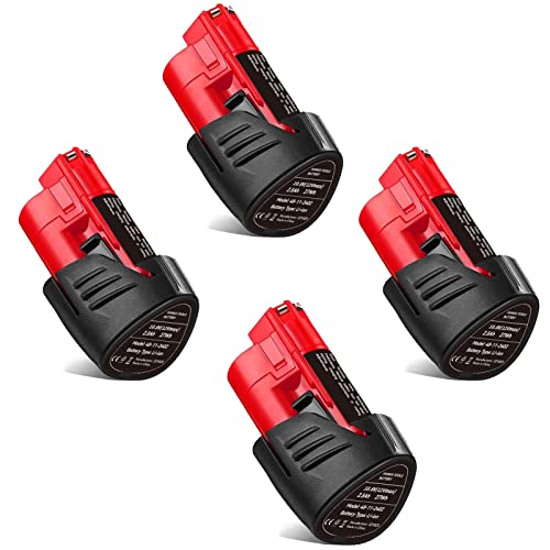 VANON 4-Pack 12V 2500mAh Lithium-ion M-12B Replacement for Milwaukee 12V Battery 48-11-2411 48-11-2420 48-11-2401 48-11-2402 48-11-2401