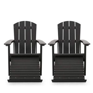 christopher knight home sampson outdoor adirondack chair with retractable ottoman (set of 2), black