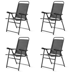 safstar folding sling chairs, patio furniture chair set with armrest for lawn garden (dark gray 4pcs)