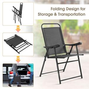 Safstar Folding Sling Chairs, Patio Furniture Chair Set with Armrest for Lawn Garden (Dark Gray 4PCS)
