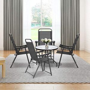 Safstar Folding Sling Chairs, Patio Furniture Chair Set with Armrest for Lawn Garden (Dark Gray 4PCS)