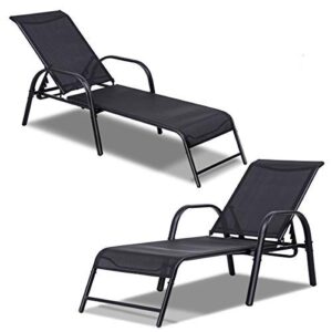 giantex outdoor patio chaise lounge chair, adjustable lounge chairs patio seating furniture, 5 adjustable positions, backyard lawn sling chaise for beach yard pool (2)