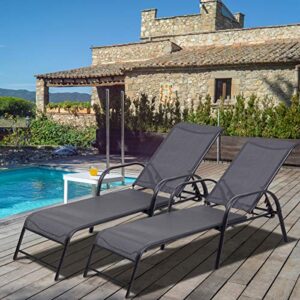 Giantex Outdoor Patio Chaise Lounge Chair, Adjustable Lounge Chairs Patio Seating Furniture, 5 Adjustable Positions, Backyard Lawn Sling Chaise for Beach Yard Pool (2)