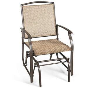 Tangkula Patio Glider, Outdoor Glider Chair with Steel Frame, Outside Porch Rocking Glider for Garden, Backyard, Poolside, Lawn (1, Brown)