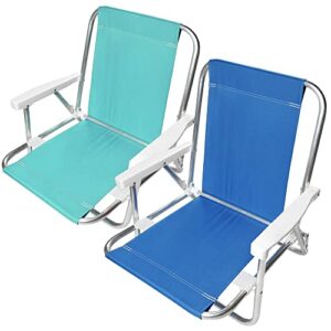 beachland aluminum folding sand chair with armrests – 1 position – lightweight beach chair – small and portable (2, blue-mint)