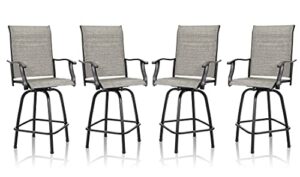 benarome outdoor swivel bar stool set, high patio bar chairs, all weather furniture breathable textilene for bistro lawn backyard (4, gray)