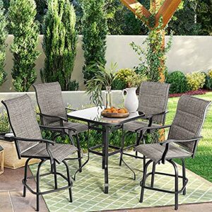 BENAROME Outdoor Swivel Bar Stool Set, High Patio Bar Chairs, All Weather Furniture Breathable Textilene for Bistro Lawn Backyard (4, Gray)