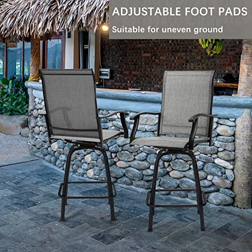 BENAROME Outdoor Swivel Bar Stool Set, High Patio Bar Chairs, All Weather Furniture Breathable Textilene for Bistro Lawn Backyard (4, Gray)