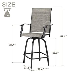 BENAROME Outdoor Swivel Bar Stool Set, High Patio Bar Chairs, All Weather Furniture Breathable Textilene for Bistro Lawn Backyard (4, Gray)