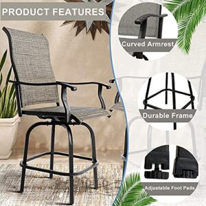 BENAROME Outdoor Swivel Bar Stool Set, High Patio Bar Chairs, All Weather Furniture Breathable Textilene for Bistro Lawn Backyard (4, Gray)