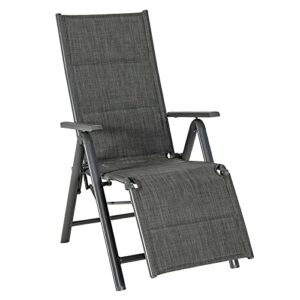giantex reclining patio chairs 7 positions adjustable backrest outdoor folding recliners aluminum frame padded lounge chair lawn porch furniture (1, gray)