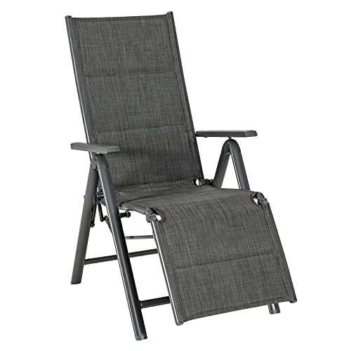 Giantex Reclining Patio Chairs 7 Positions Adjustable Backrest Outdoor Folding Recliners Aluminum Frame Padded Lounge Chair Lawn Porch Furniture (1, Gray)