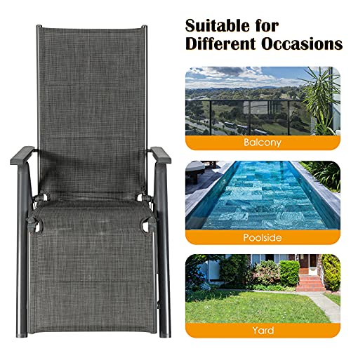 Giantex Reclining Patio Chairs 7 Positions Adjustable Backrest Outdoor Folding Recliners Aluminum Frame Padded Lounge Chair Lawn Porch Furniture (1, Gray)