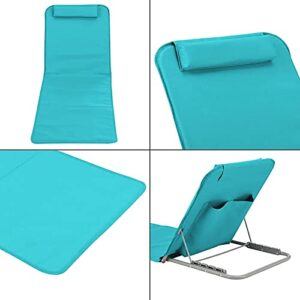 Dheva-C Outdoor Beach Folding Chaise Lounge Chair for Beach, Sunbathing, Patio, Pool, Lawn, Deck, Portable Lightweight Heavy-Duty Adjustable Camping Reclining Chair with Pillow, Blue (Blue) 5560