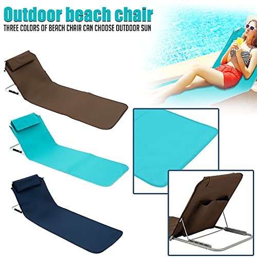 Dheva-C Outdoor Beach Folding Chaise Lounge Chair for Beach, Sunbathing, Patio, Pool, Lawn, Deck, Portable Lightweight Heavy-Duty Adjustable Camping Reclining Chair with Pillow, Blue (Blue) 5560