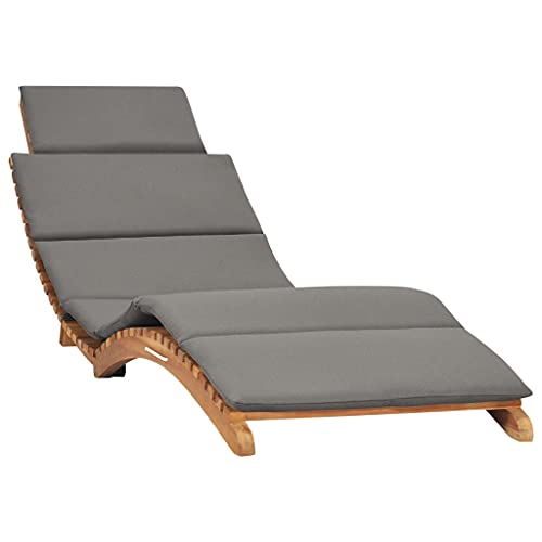 HechoVinen Wooden Sun Lounger,Ergonomically Curved Shape Lounge Chair with Dark Gray Cushion Folding Outdoor Patio Chair Save Space,Solid Teak Wood