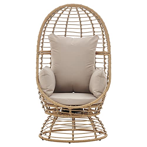 Barton Oversized Egg Style Wicker Chair w/Canopy & 4 Cushions Swivel Outdoor Patio Lounge Basket